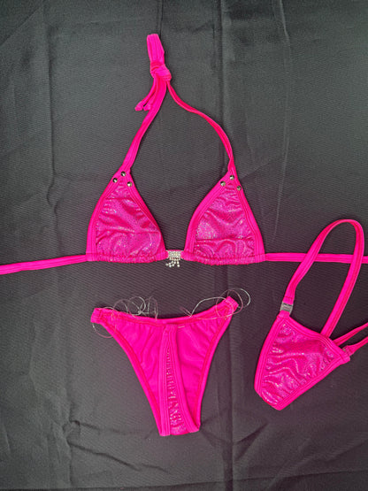 Hot Pink Spandex Two-Piece Bikini Lingerie Outfit