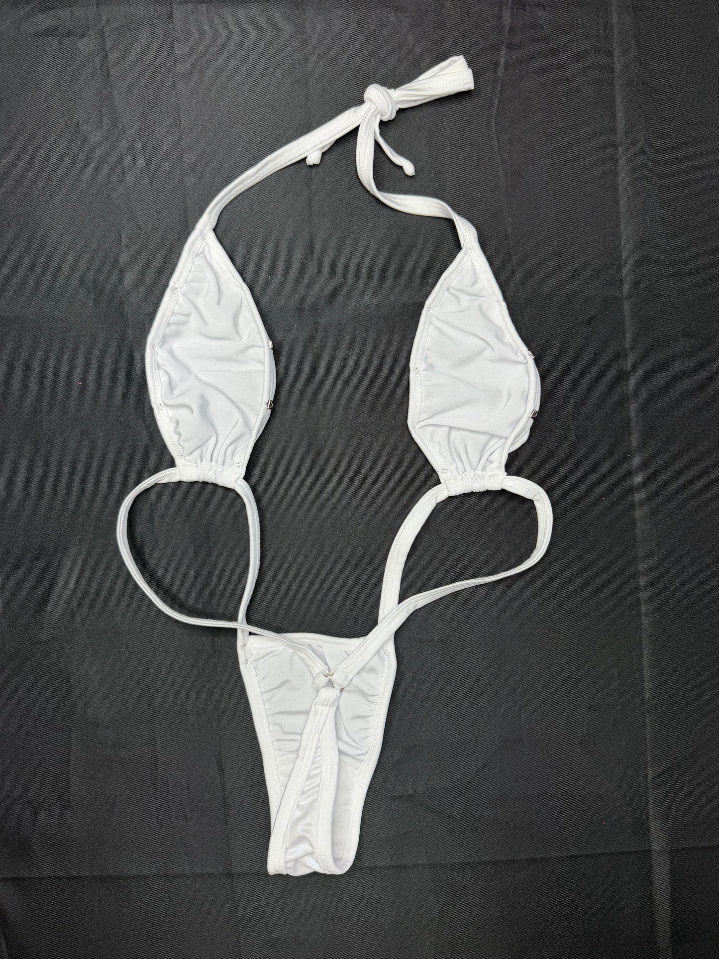 Holographic White/White Spandex Sling-Shot Shorts Lingerie Outfit