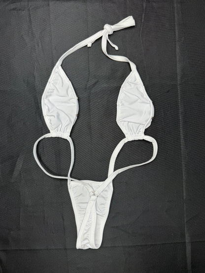 Holographic White/White Spandex Sling-Shot Shorts Lingerie Outfit