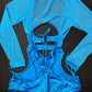 Royal Blue Stretch Fabric Long Sleeve Mesh Bikini Top Romper