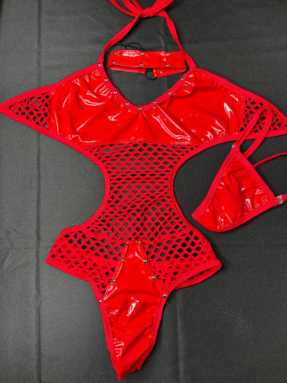 One-Piece Black Latex Dance Wear Lingerie Outfit Sensual