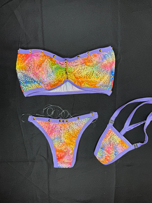 Lavender/Multi Color Spandex Tube-Top Silicone String Bottoms Two-Piece Lingerie Outfit