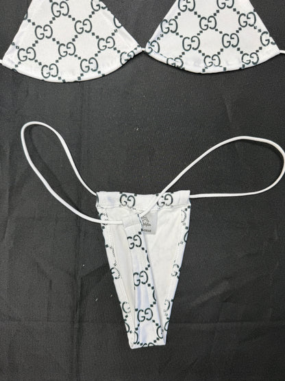 Designer White Spandex Micro Bikini Lingerie Outfit