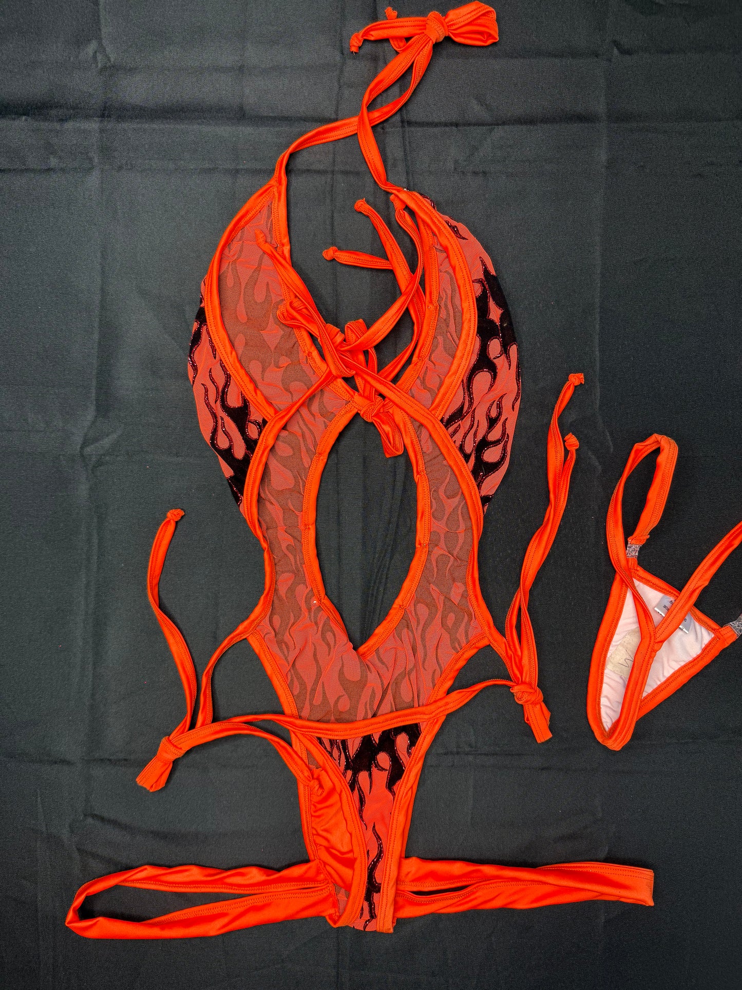 Orange Flame Mesh One-Piece Lingerie Outfit