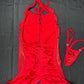 Metallic Red Spandex Ripped Back One-Piece Lingerie Outfit