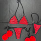 Red/Black Spandex Red Fur Two-Piece Bikini Lingerie Outfit