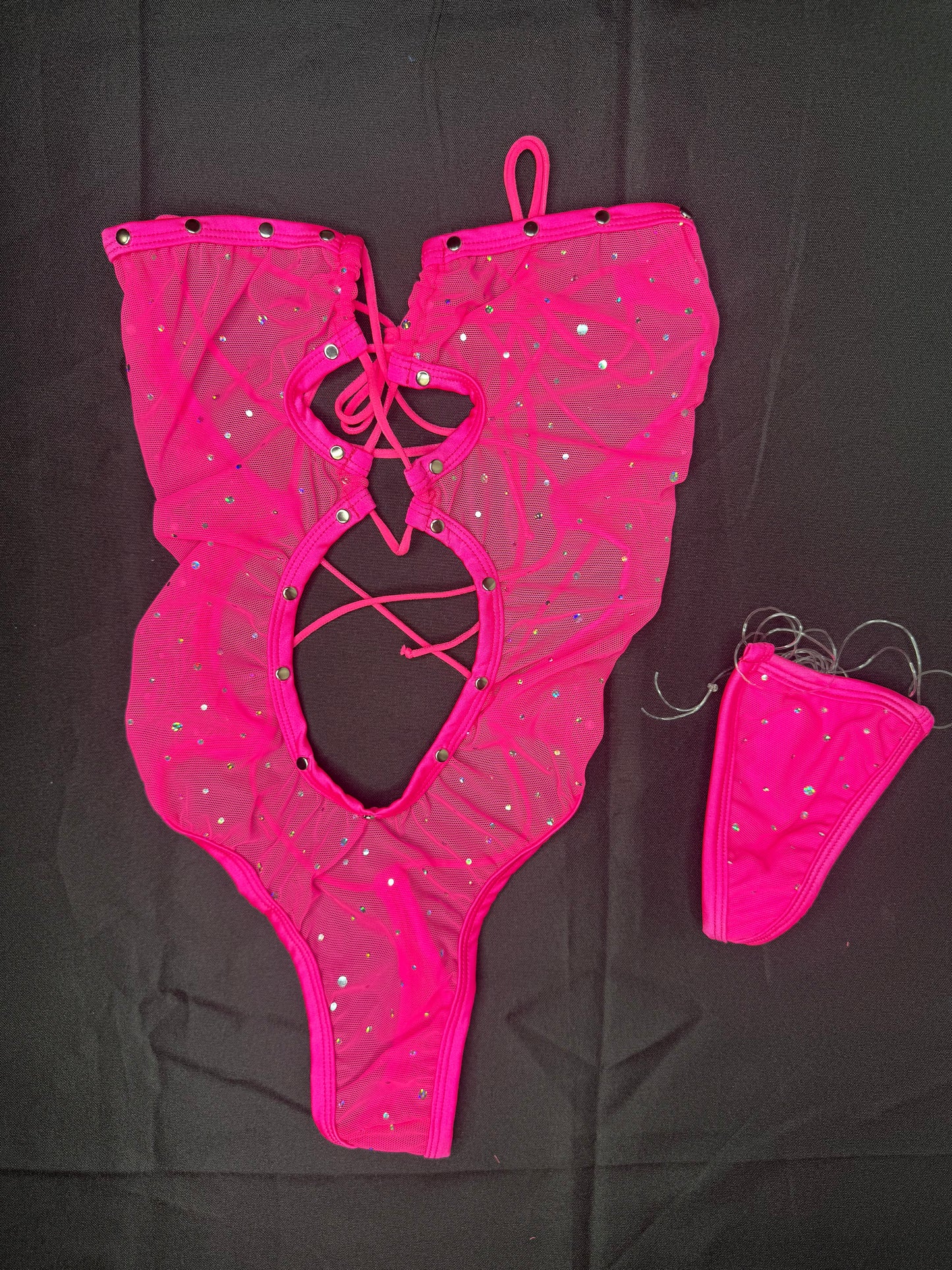 Hot Pink Mesh One-Piece Lingerie Outfit
