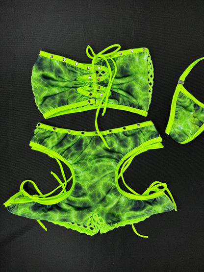 Cosmic Neon Green Two-Piece Tube Top/Shorts Lingerie Outfit