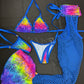 Royal Blue/Rainbow Animal Print Spandex Bikini Top/Chaps Leg Lingerie Outfit