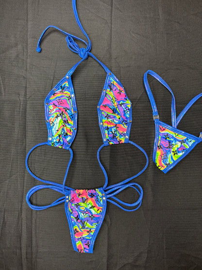 Designer Tie-Dye Spandex Sling-Shot Lingerie Outfit