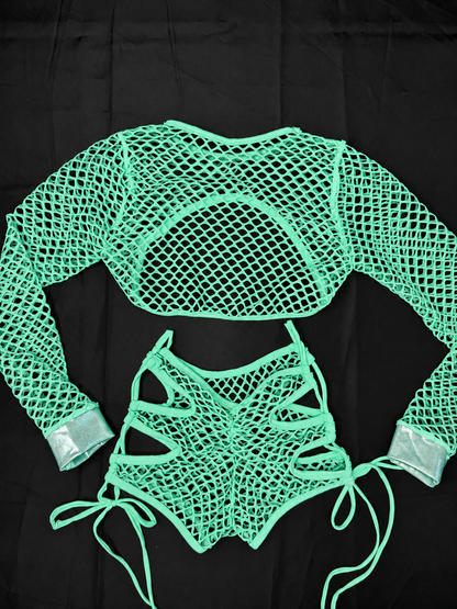 Mint Net & Mystique Mint/Silver Two-Piece Lingerie Outfit