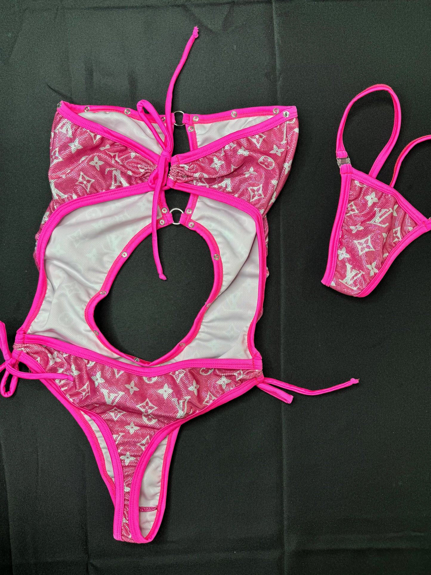 Metallic Pink/Hot Pink One-Piece Exotic Dancer Outfit