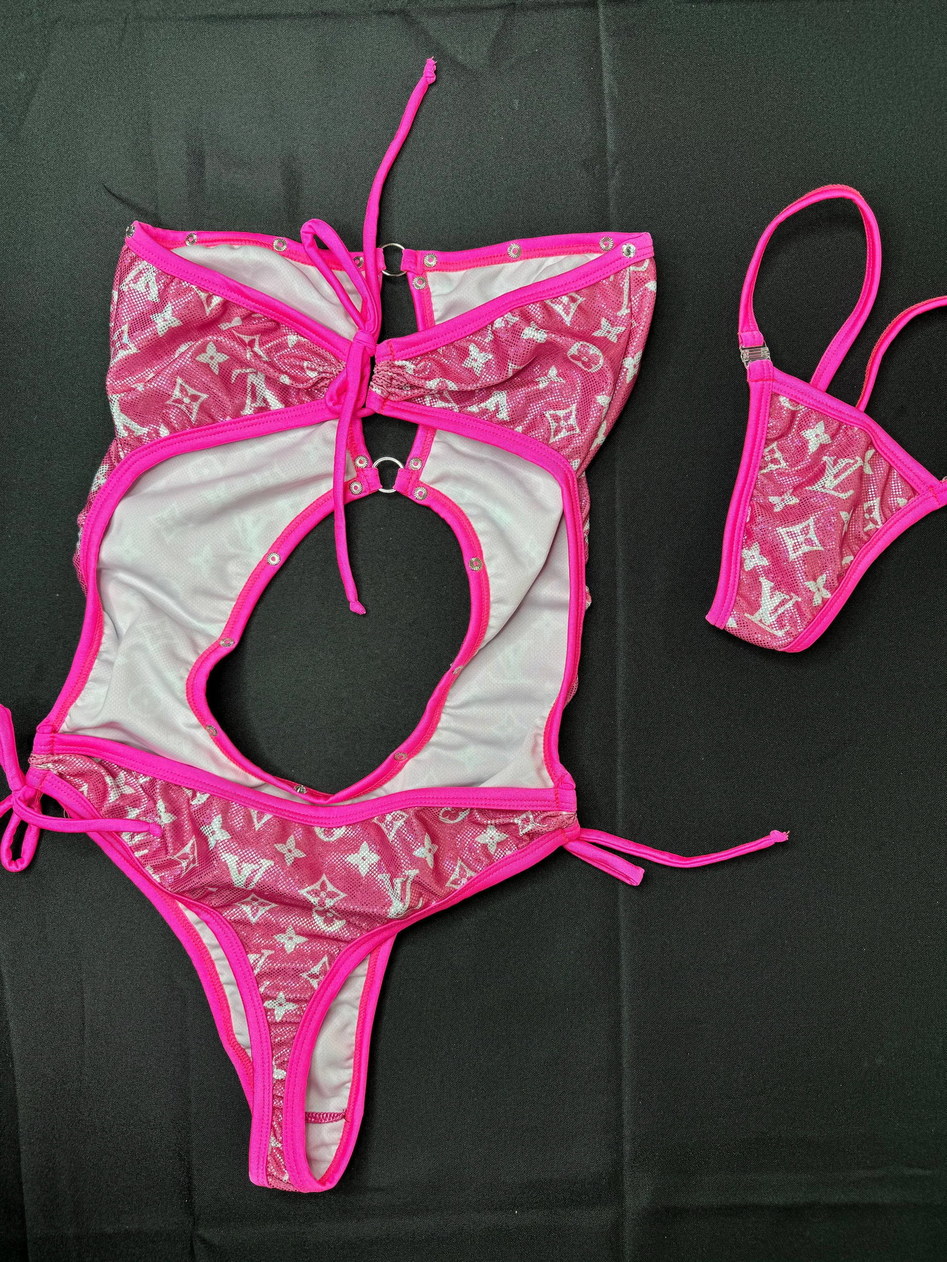 Metallic Pink/Hot Pink One-Piece Exotic Dancer Outfit