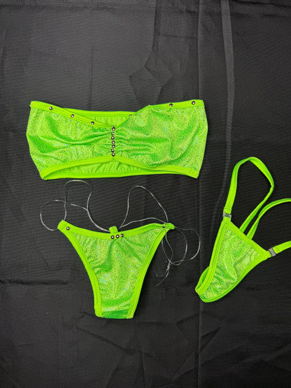 Lime Green Tube Top Silicone Bottoms Two-Piece Lingerie Outfit