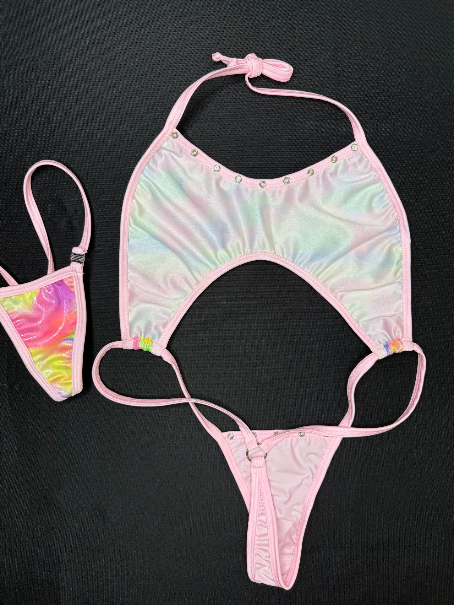 Baby Pink/Rainbow One-Piece Sling-Shot Lingerie Outfit