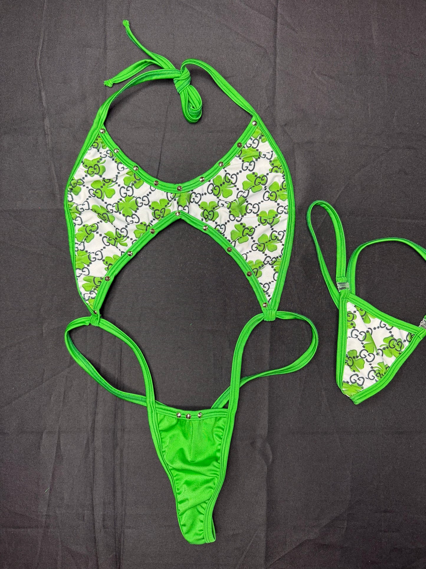 Designer Shamrock Spandex Sling-Shot Lingerie Outfit