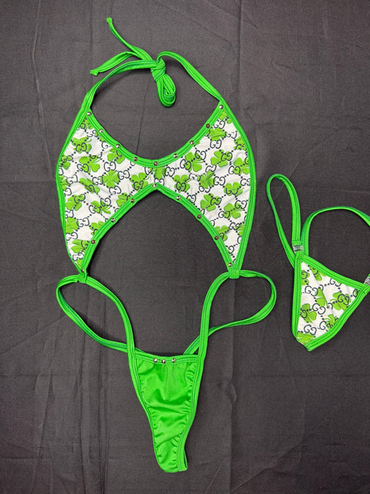 Designer Shamrock Spandex Sling-Shot Lingerie Outfit