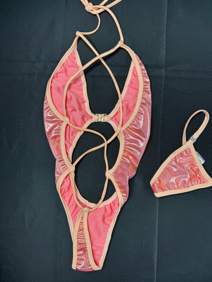 Mystic Orange/Pink One-Piece Exotic Dancer Outfit