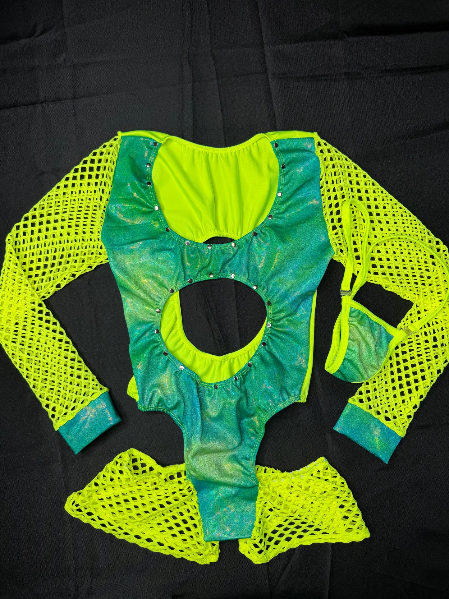 Neon Yellow/Metallic Yellow/Green Romper Lingerie Outfit