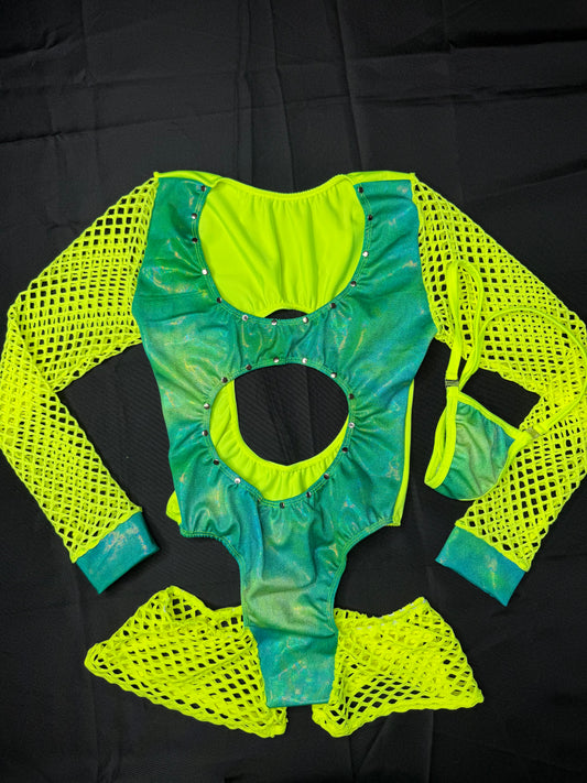 Neon Yellow/Metallic Yellow/Green Romper Lingerie Outfit