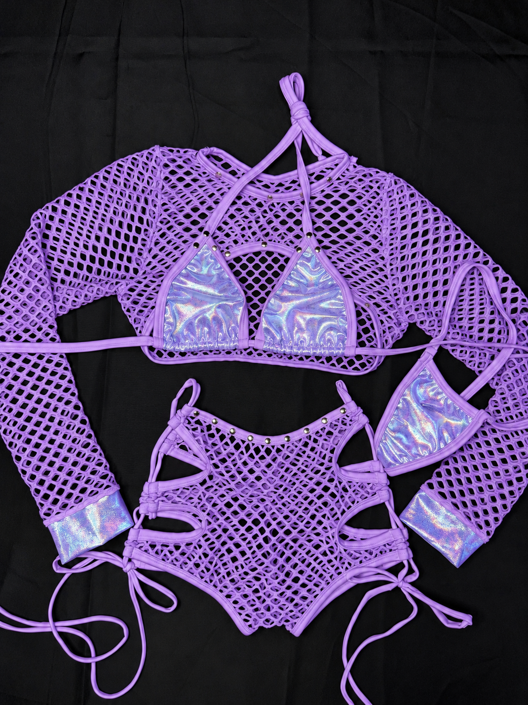 Lilac Net & Mystique Lilac/Baby Blue Two-Piece Lingerie Outfit