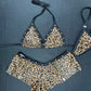 Cheetah Animal Print Bikini Top/Zipper Shorts Two-Piece Lingerie Outfit