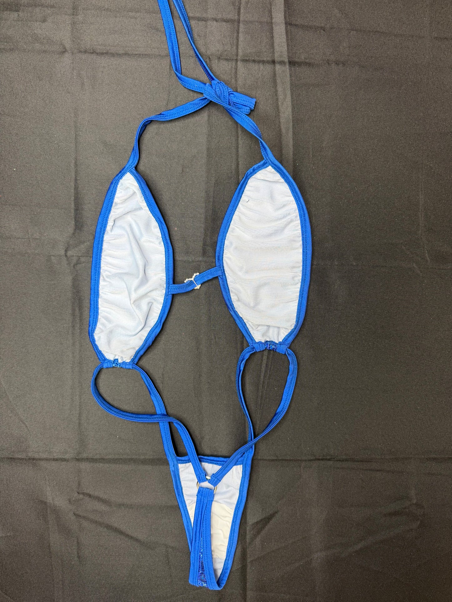 Metallic Royal Blue/Royal Blue Lace Sling-Shot/Shorts Two-Piece Lingerie Outfit