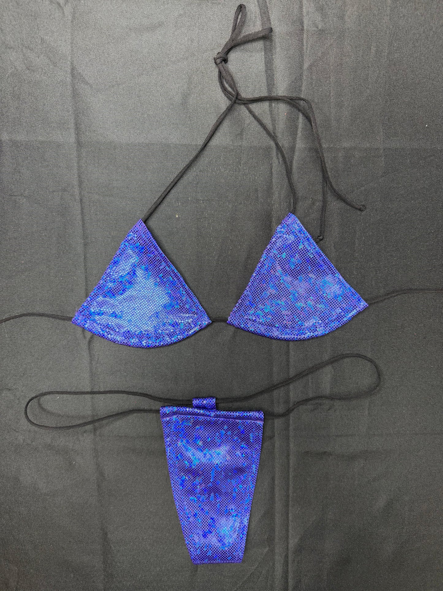 Metallic Royal Blue Spandex Micro Bikini Lingerie Outfit