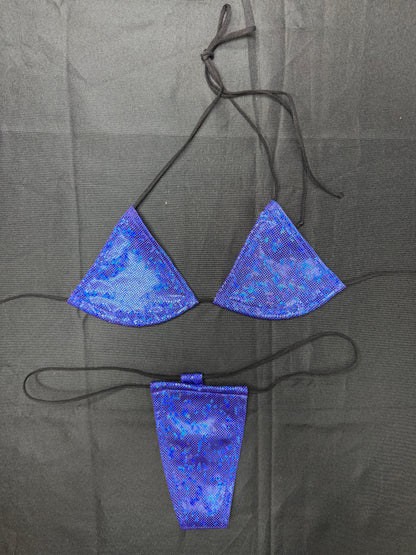Metallic Royal Blue Spandex Micro Bikini Lingerie Outfit