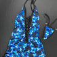 Blue/Black Spandex One-Piece Ripped Back Lingerie Outfit