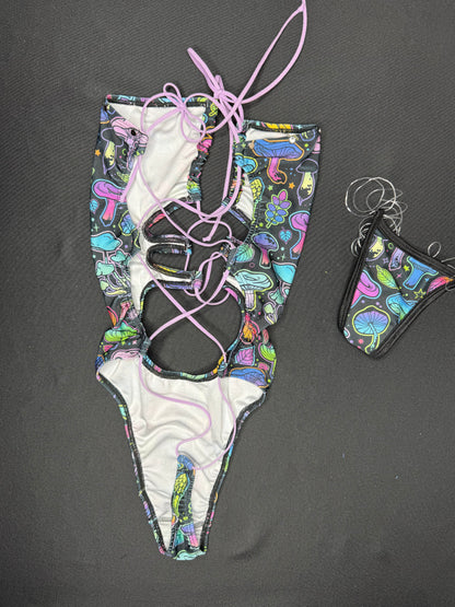 Mushroom Print Spandex One-Piece Lingerie Outfit