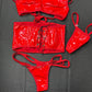 Red Latex Three-Piece Dominatrix Stripper Outfit