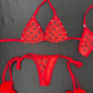 Red/Black Spandex Fur Two-Piece Bikini Lingerie Outfit