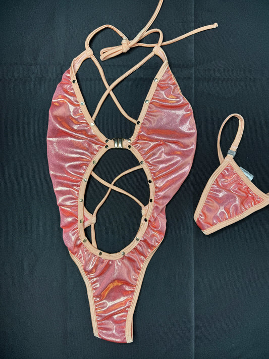 Mystic Orange/Pink One-Piece Exotic Dancer Outfit