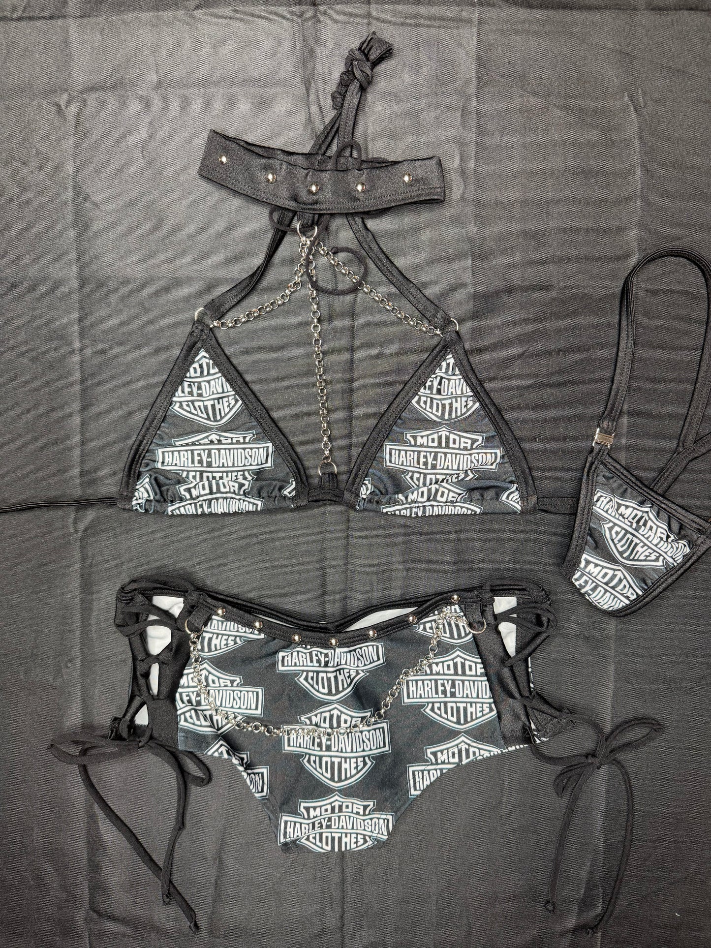 Black Harley Two-Piece With Choker Shorts Lingerie Outfit