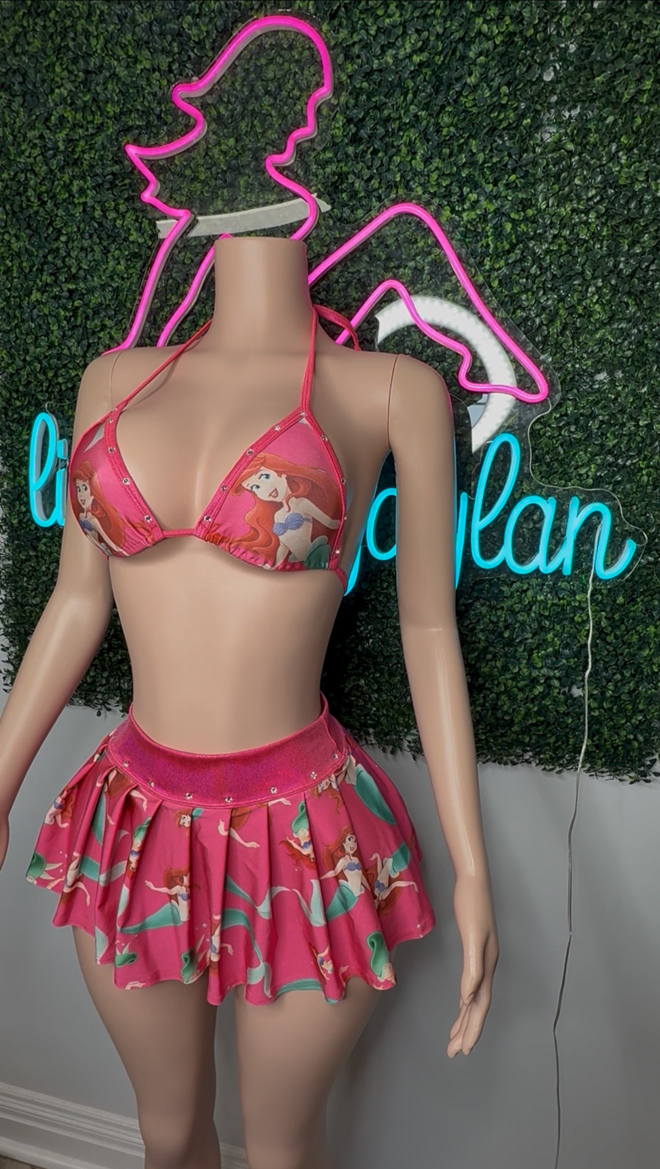 Ariel Print Spandex Bikini Top/Skirt Two-Piece Lingerie Outfit