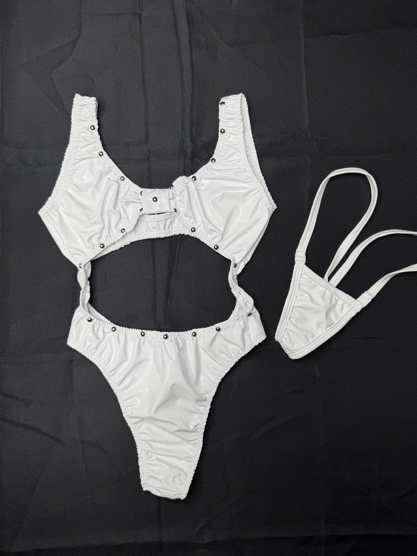 White Latex One-Piece Lingerie Outfit