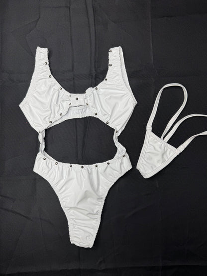 White Latex One-Piece Lingerie Outfit