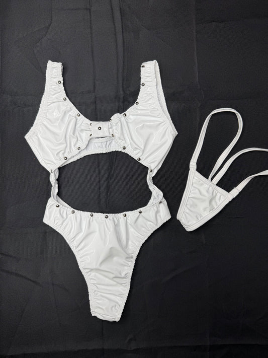 White Latex One-Piece Lingerie Outfit