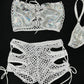 Silver/White Two-Piece Tube Top/Fishnet Shorts Lingerie Outfit