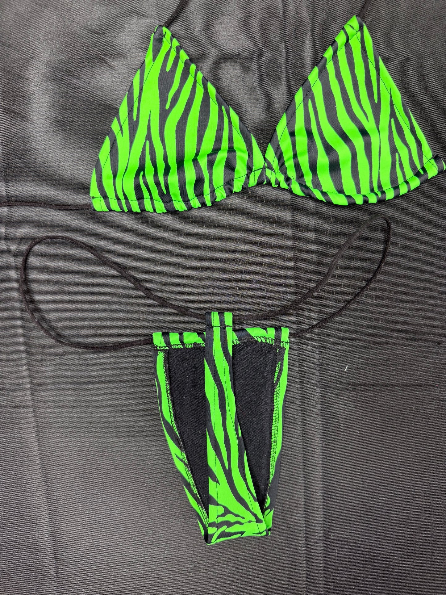 Neon Green Print Micro Bikini Lingerie Outfit