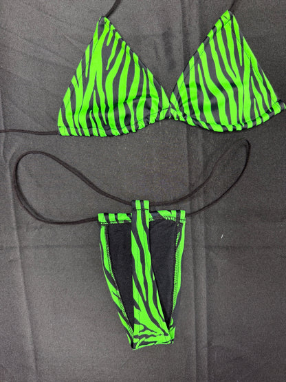 Neon Green Print Micro Bikini Lingerie Outfit