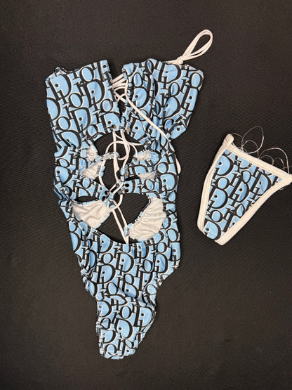 Baby Blue Designer One-Piece Lingerie Outfit