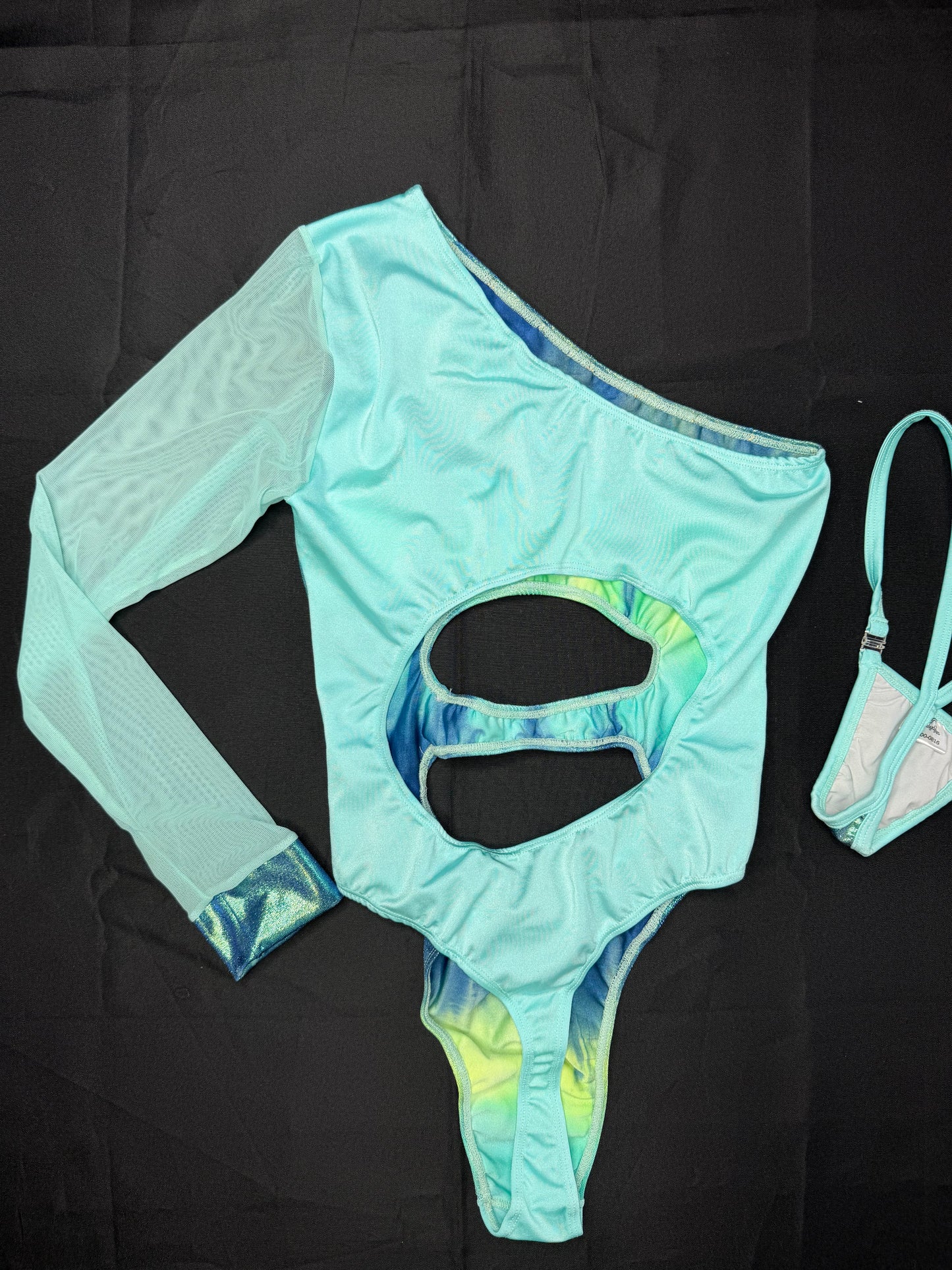Cyan/Blue Spandex Single Sleeve Leotard Lingerie Outfit