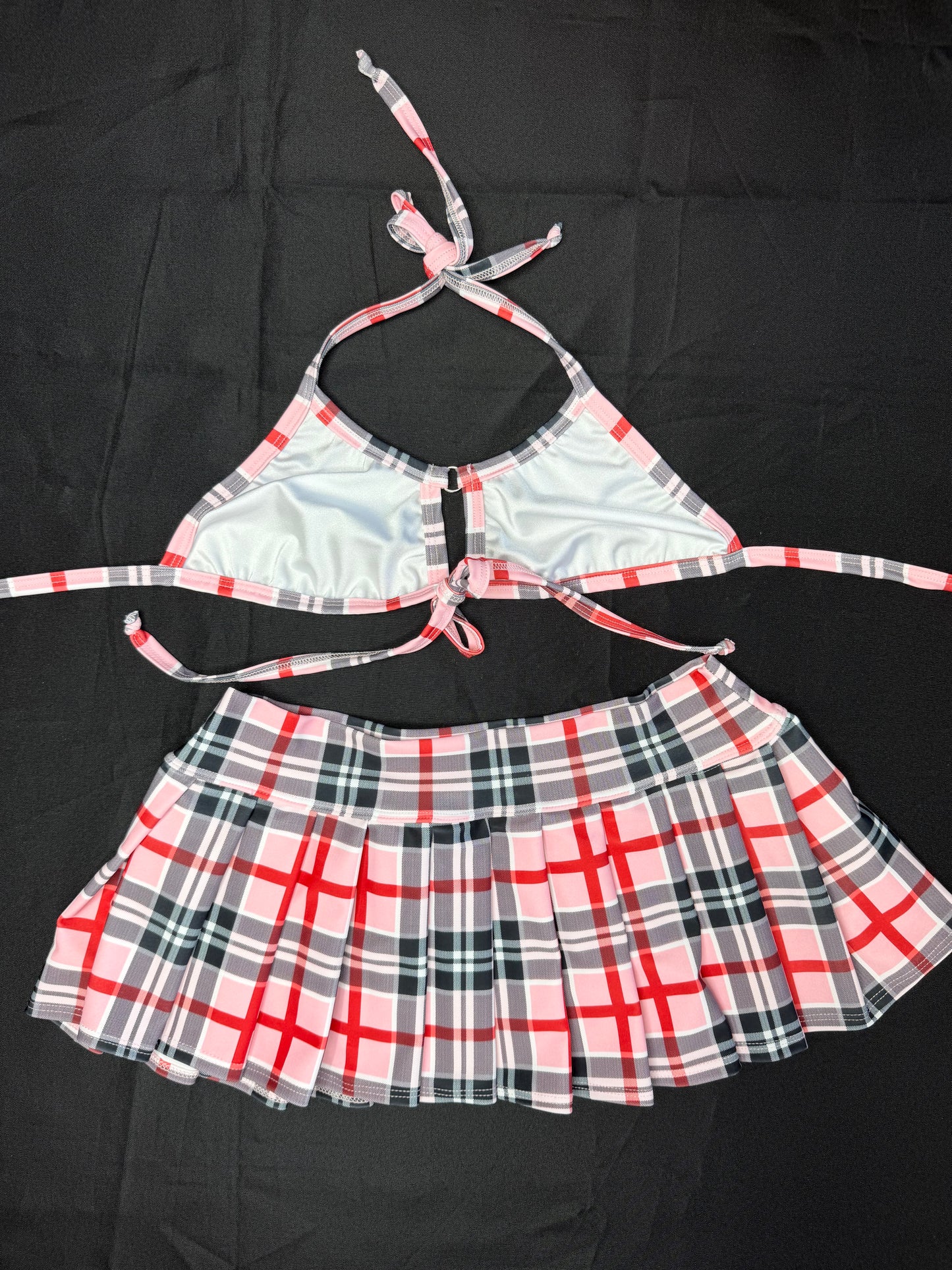 Baby Pink/White Plaid Bikini Top/Skirt/Tie School Girl Outfit