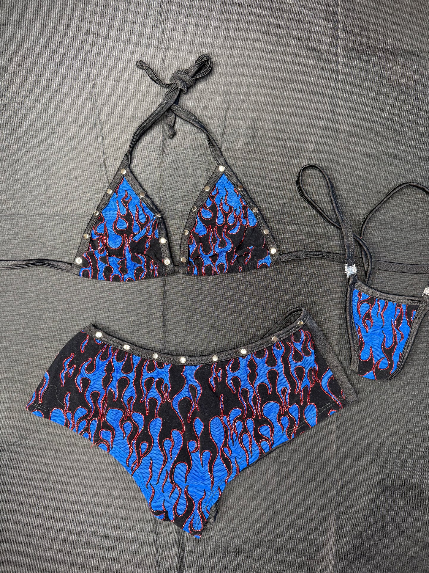 Blue Flame Mesh Bikini Top/Shorts Two-Piece Lingerie Outfit