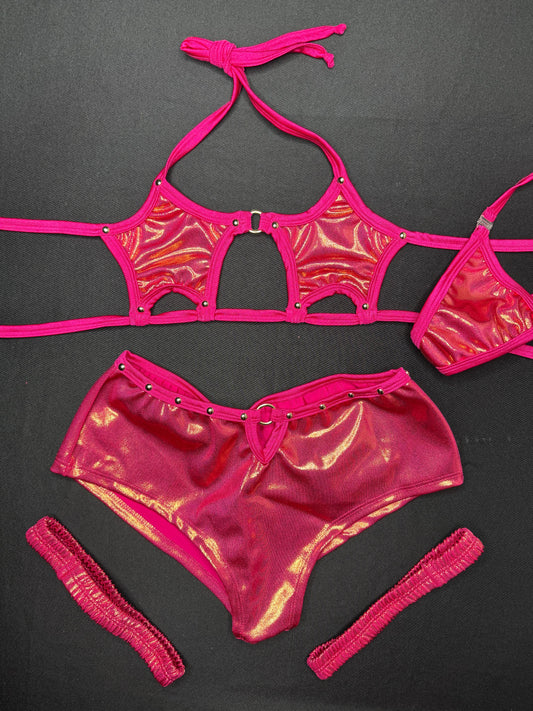 Hot Pink Star Bikini Top/Shorts Two-Piece Lingerie Outfit