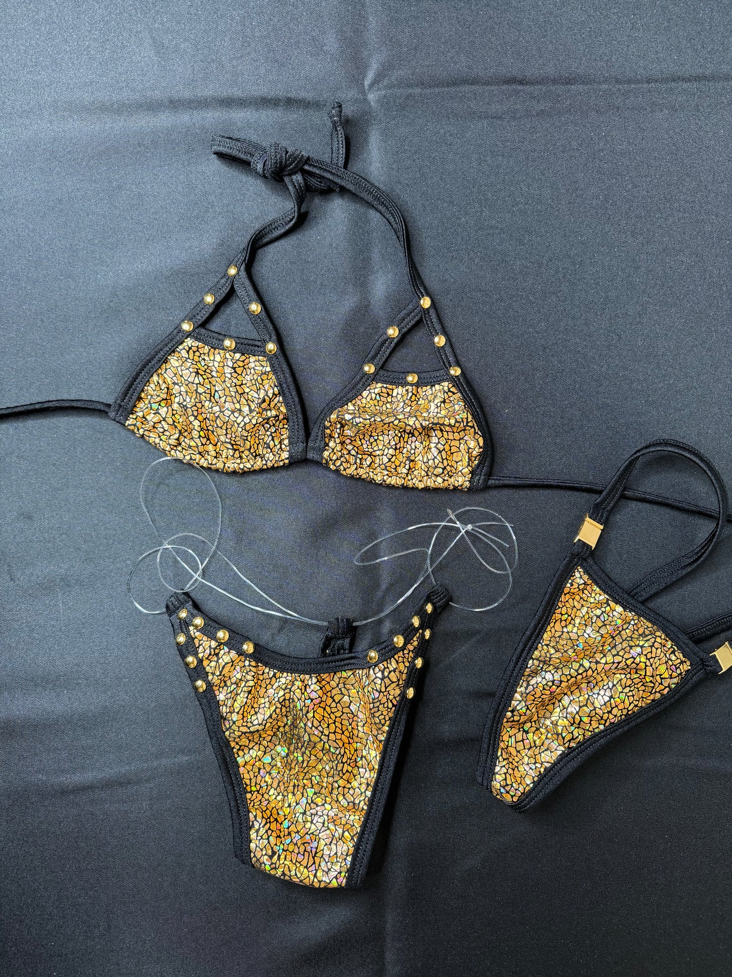 gold/black two-piece bikini