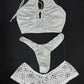 Metallic Silver Spandex Three Piece Lingerie Outfit