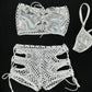 Silver/White Two-Piece Tube Top/Fishnet Shorts Lingerie Outfit